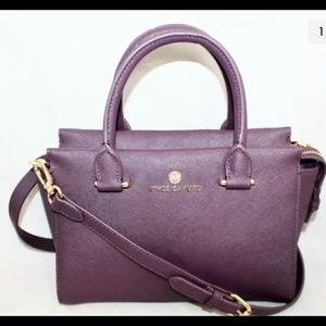 New VINCE CAMUTO Thea Satchel Crossbody Bag Berry Wine Cross Grain Leather